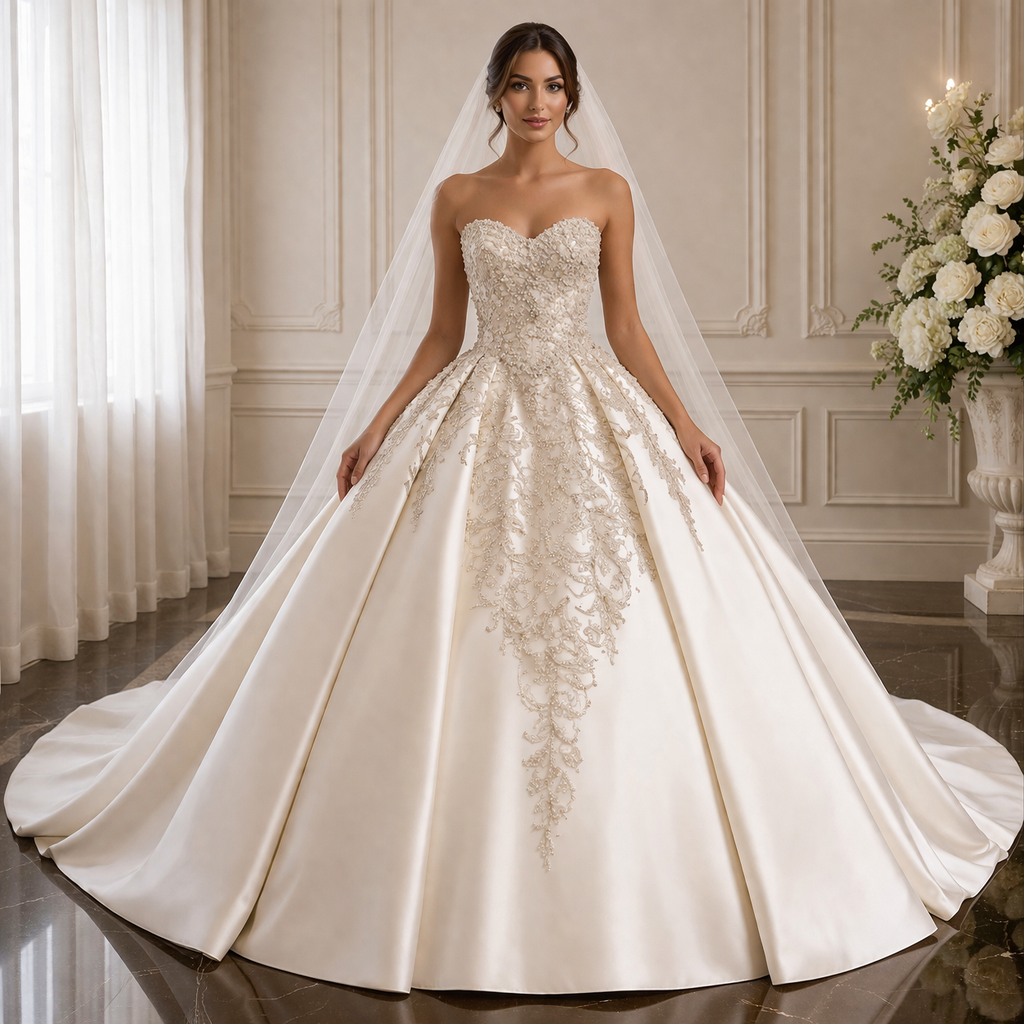 Aurora Floral Beaded Satin Princess Ball Gown